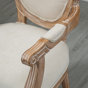 Chaise de salle à manger chaise de salon médaillon style Louis XVI bois hévéa patiné sculpté tissu beige