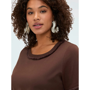 Fiorella Rubino - Camiseta bimaterial en mezcla de lino - Marrón
