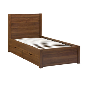 Lit avec sommier à lattes et tête de lit 90 x 190cm + 4 tiroirs décor bois NEPAL