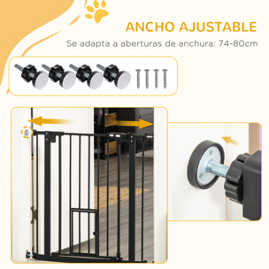 Barrera de Seguridad para Perros Barrera para Mascotas Extensible con Puerta Pequeño Cierre Automático y Sistema de Doble Bloqueo para Puerta Pasillo Escalera 74-80x76,2 cm Negro