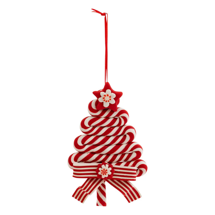 Sujet sapin bonbon résine H.13cm rouge et blanc