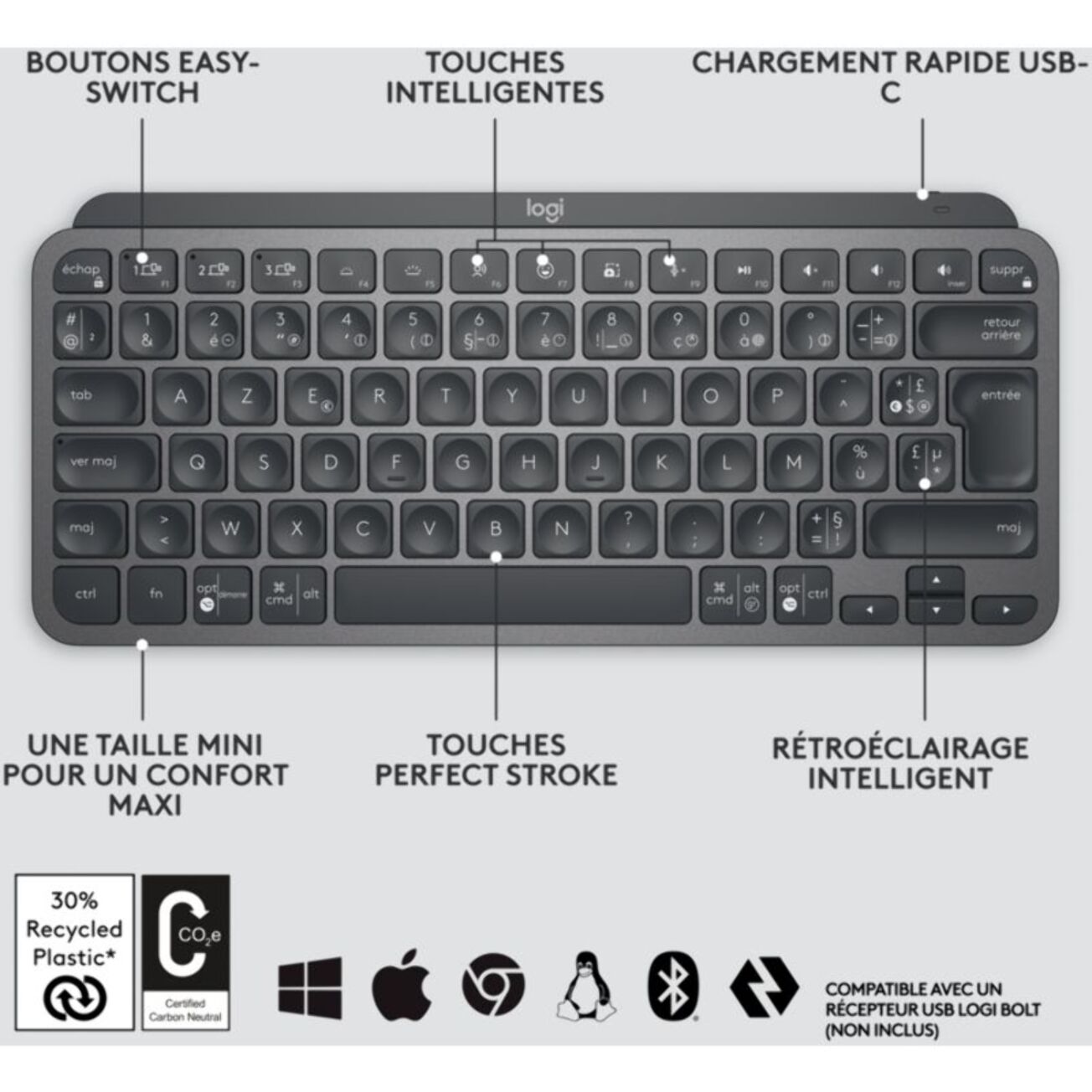 Clavier sans fil LOGITECH MX Keys mini graphite