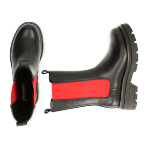 Botas Chelsea negras/rojas, tacón 5 cm.