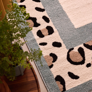 LEOVAH - Tapis de salon bleu à motif léopard