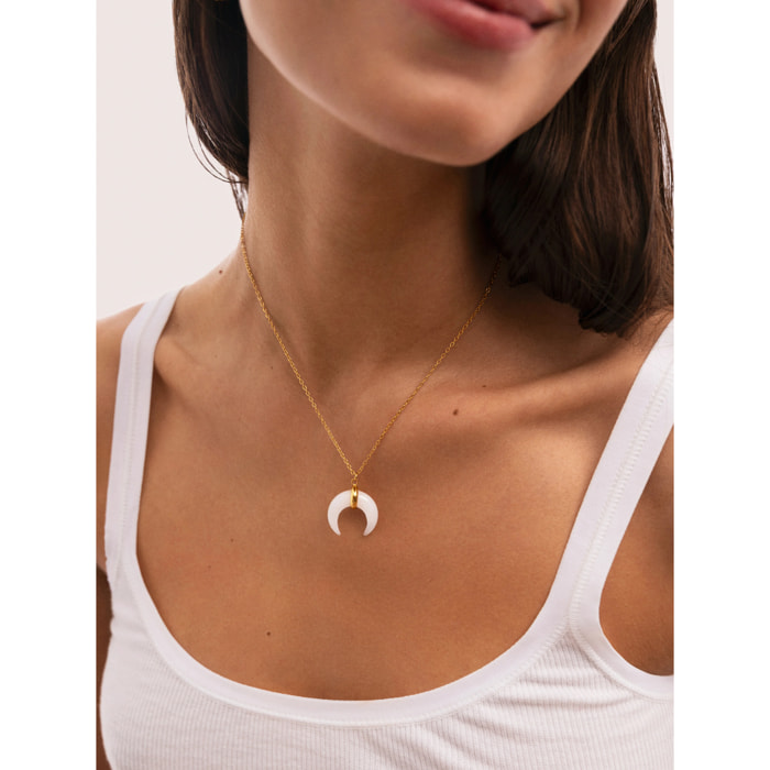 Collana Mini Moon Bianco Acciao Placcato Oro