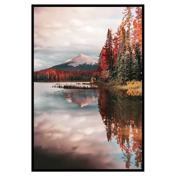 Affiche encadrée paysage de montagne et lac au coucher du soleil Affiche + cadre en métal - Noir