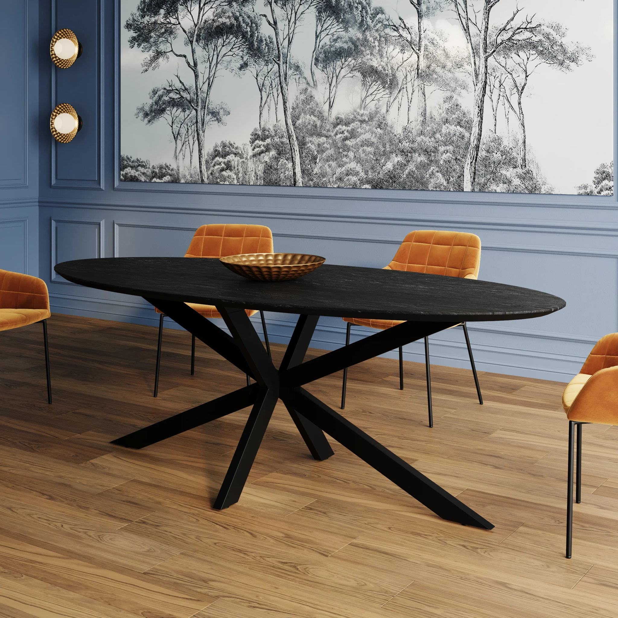 Table ovale 8 personnes en bois de teck recyclé noir 220 cm - Sparo