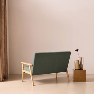 Canapé banquette 2 places bois d'hévéa velours côtelé ISAK
