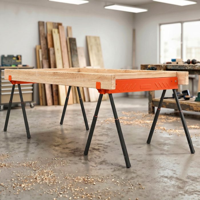 Lot de 2 tréteaux pliables portables télescopiques 71-85cm - 500Kg max. - métal noir orange