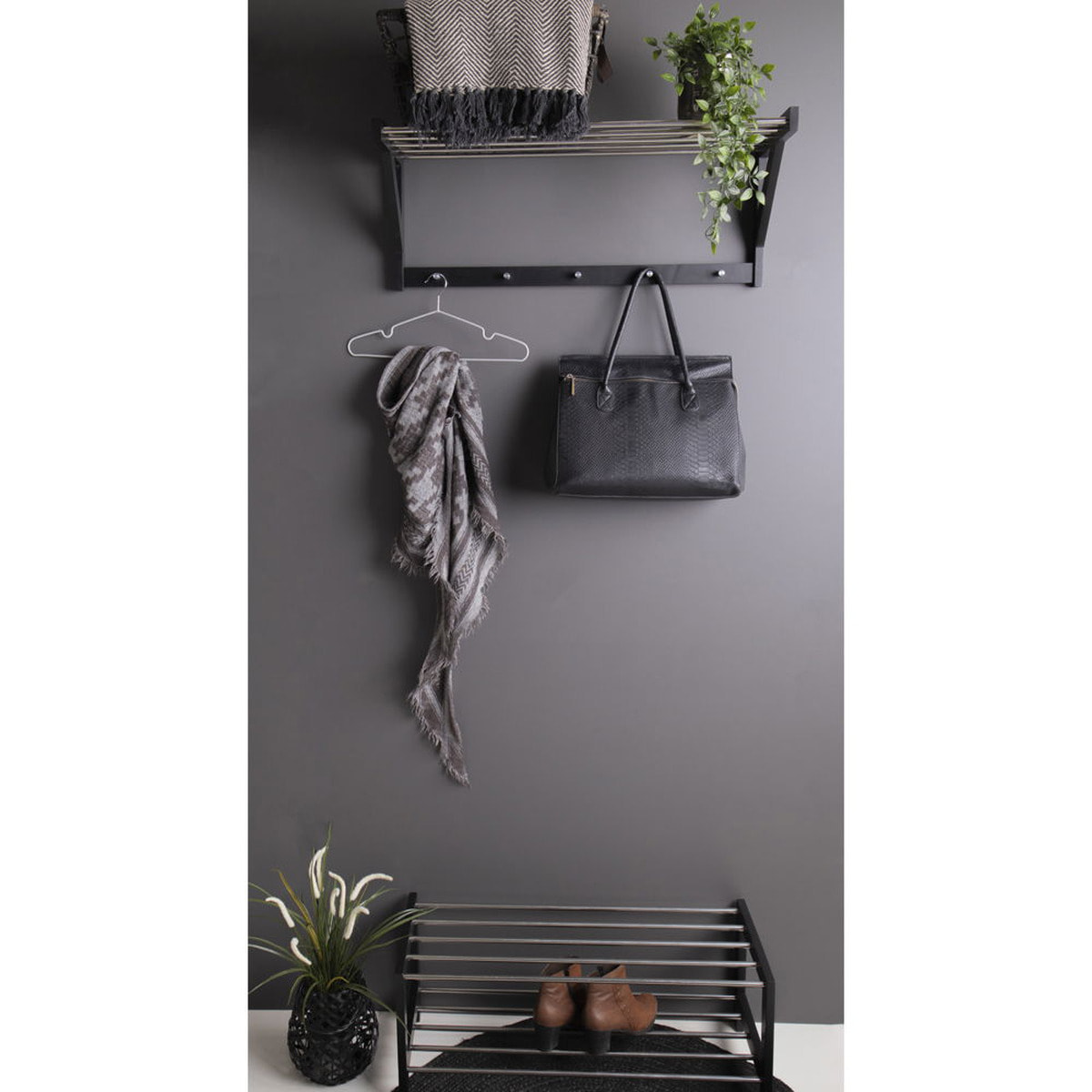 Scarpiera Padova a 2 ripiani in legno e acciaio nero 78x34 cm