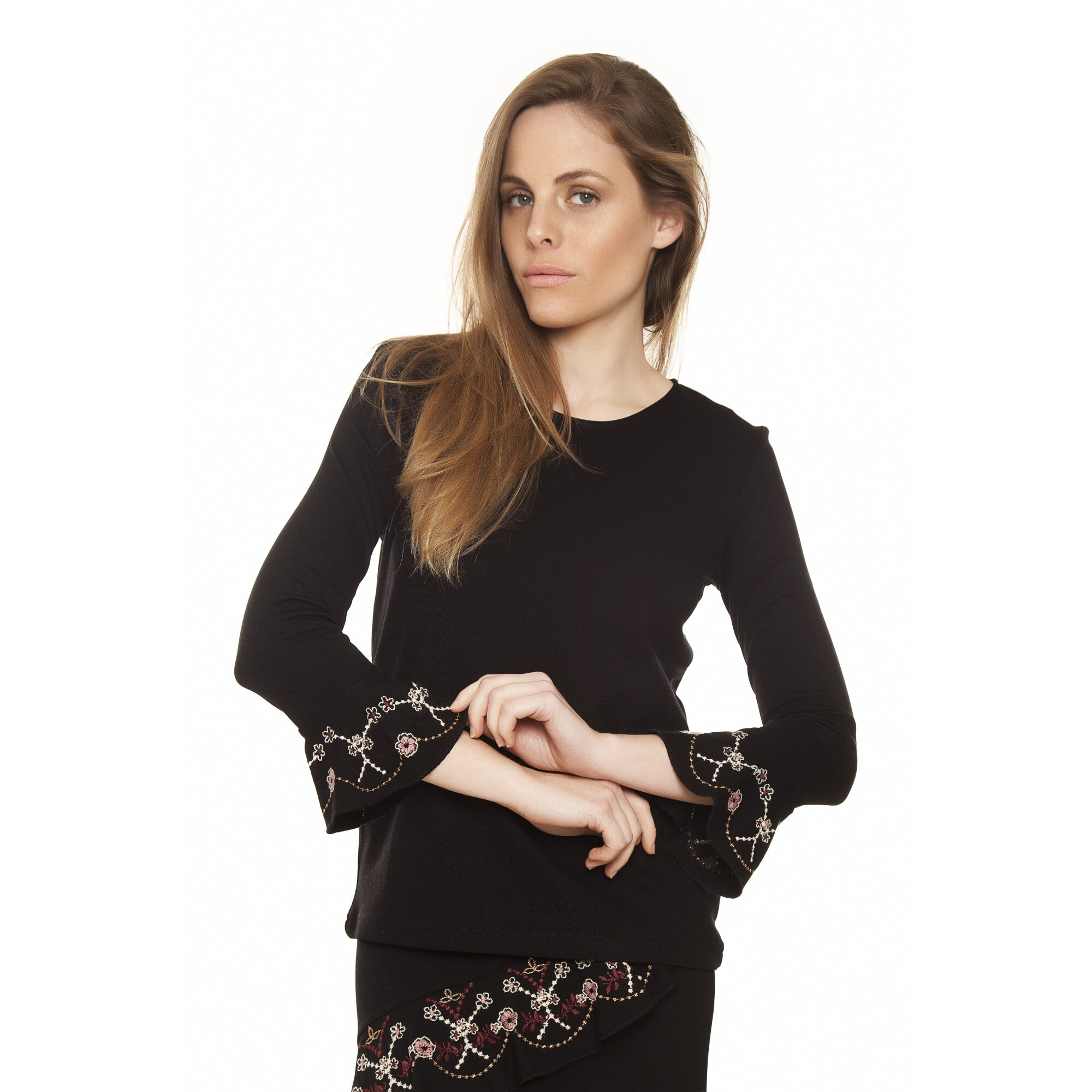 Mamatayoe Top Pitti Para Mujer, Manga Tres Cuartos, Escote Redondo, Negro