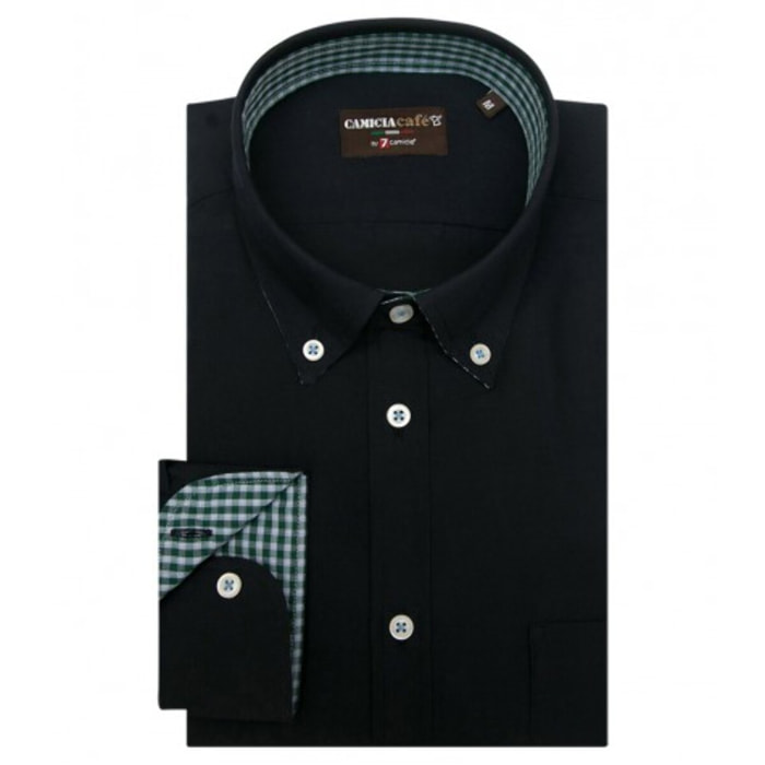 Camicia Uomo 1 Bottone Button Down Manica Corta Slim Cotone Poliestere Unito Blu