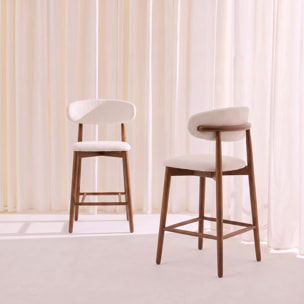 Tabouret de bar bois d'hévéa et tissu bouclette (lot de 2)  PAOLA