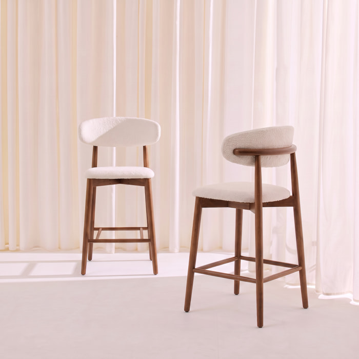 Tabouret de bar bois d'hévéa et tissu bouclette (lot de 2)  PAOLA