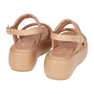 Sandali nude in pelle, zeppa 5,5 cm