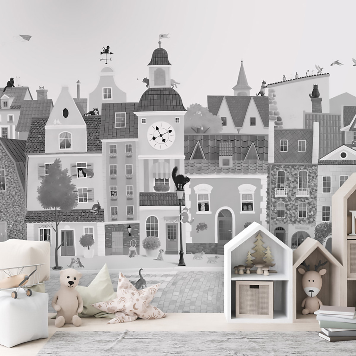 Papier enfant Le village des félins Intissé