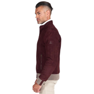 Giubbotto bomber in pelle scamosciata bordeaux collo coreana