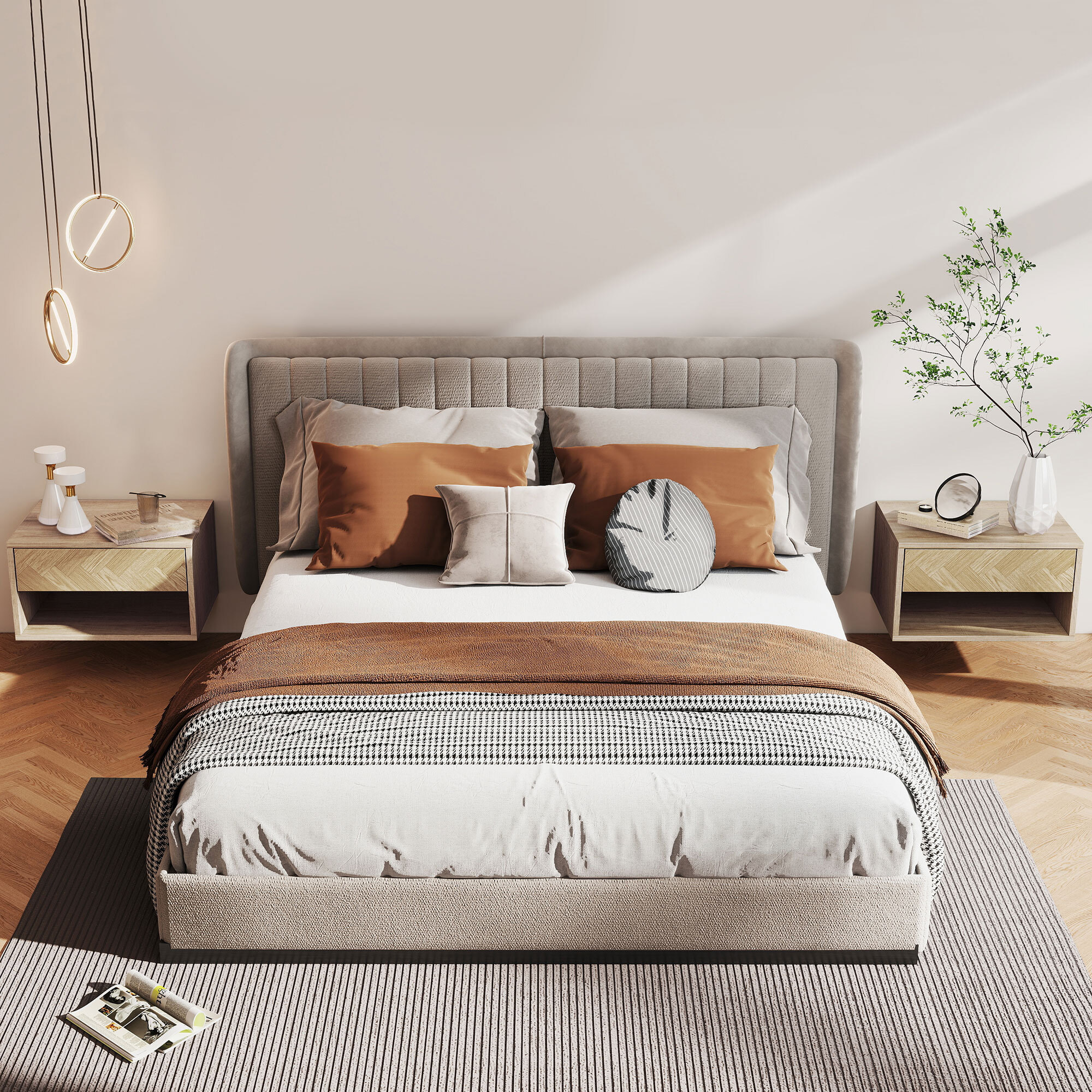 Juego de 2 Mesitas de Noche Flotantes Mesillas de Noche Mesas de Noche con Cajón y Compartimento para Dormitorio Salón 37x32x21 cm Natural