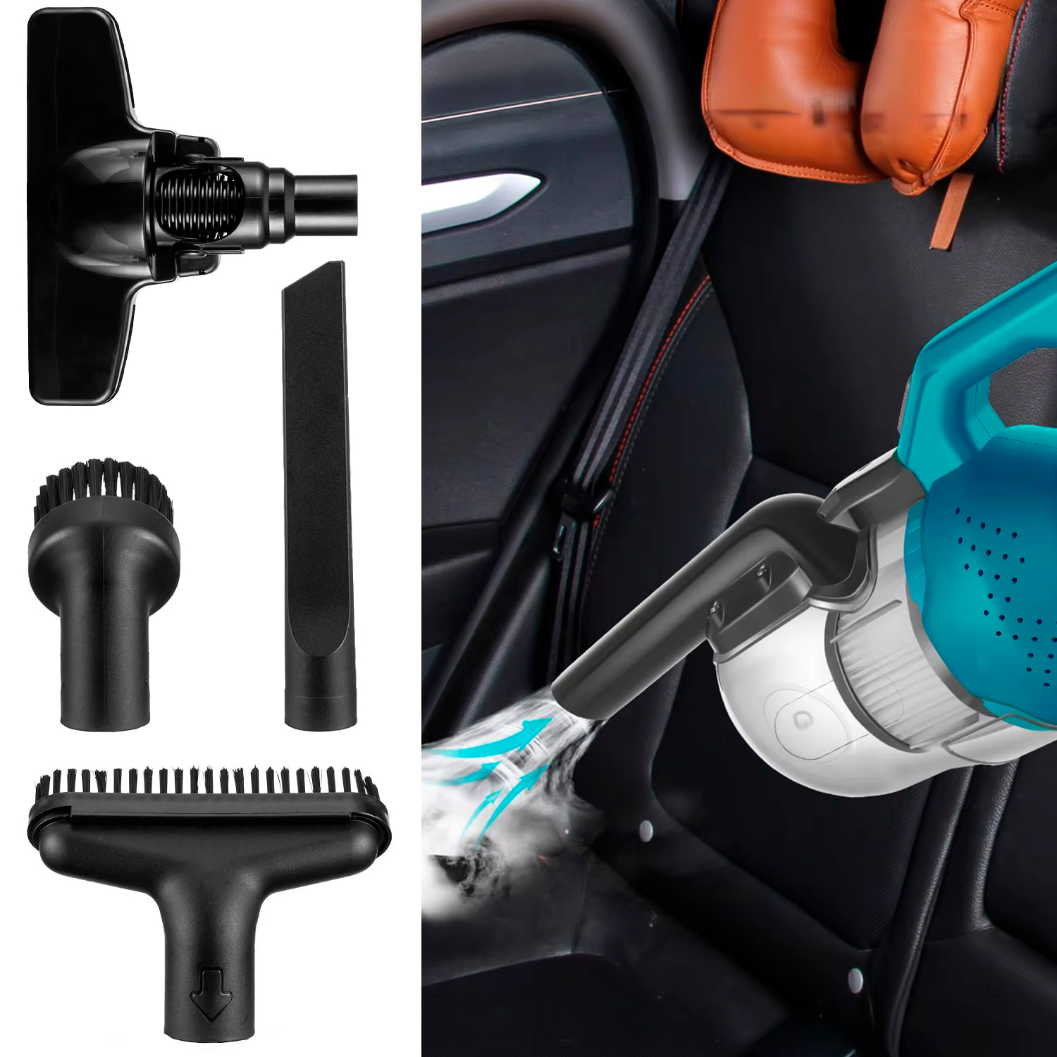 Aspirador de mano de 300W con depósito de 700ml. Incluye 4 cabezales y 2 baterías de 15000mAh.