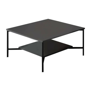 Tavolino da salotto Dichiar, Tavolo basso da caffè, Portariviste per divano, Ripiano da soggiorno, 80x80h40 cm, Antracite e Nero