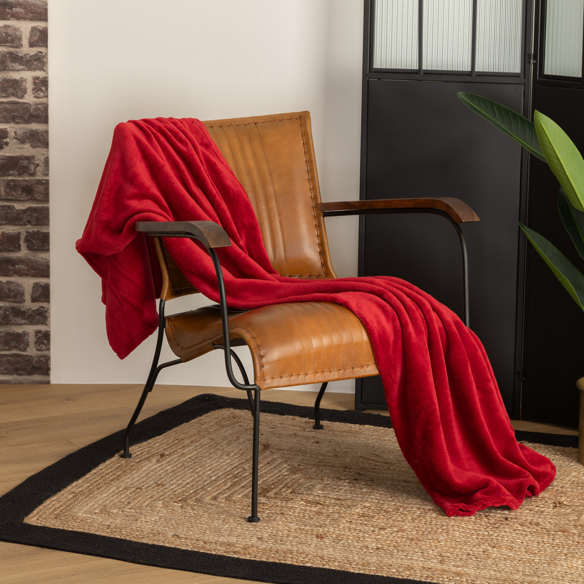 Plaid - microfibre - rouge - 130x180 cm
