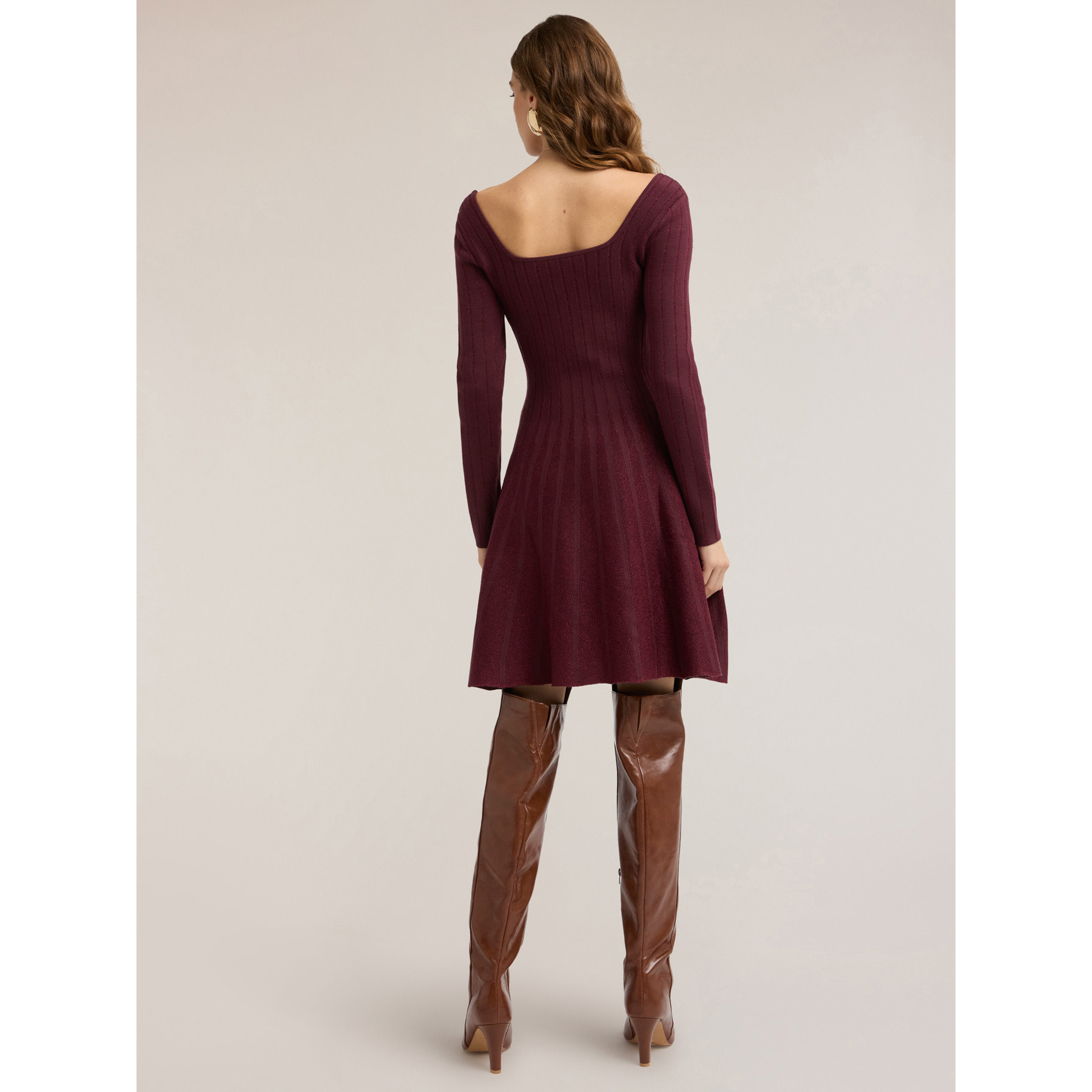Motivi - Vestido evasé de punto mezcla lurex - Burgundy