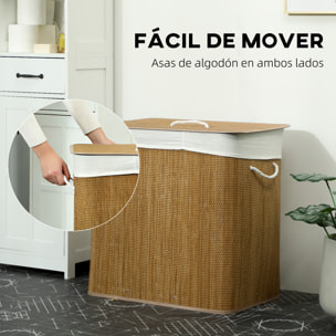 Cesto de Ropa Sucia con Tapa, 144L, Cesta Ropa Sucia de Bambú con 3 Compartimentos, Bolsa Interior Extraíble y Lavable, Asas, para Lavandería, Dormitorio, 60x40x60 cm, Marrón
