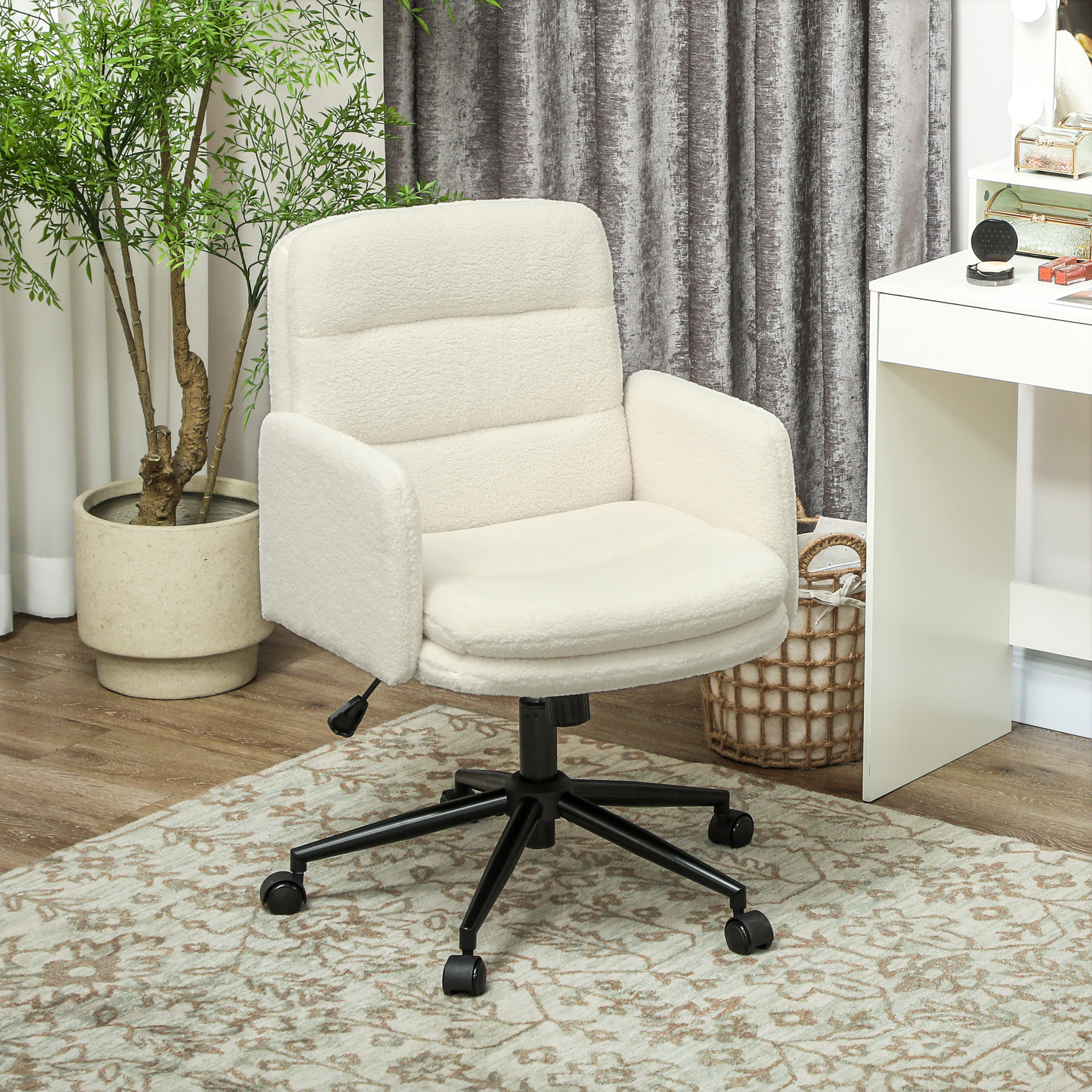 Chaise de bureau bouclette crème grand confort piètement acier noir