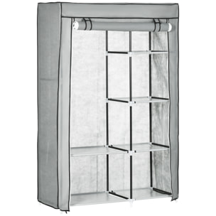 HOMCOM Armario de Tela Plegable Armario de Ropa Organizador Ropero Portátil con 6 Estantes y 1 Barra para Colgar para Dormitorio Vestidor 103x43x162,5 cm Gris