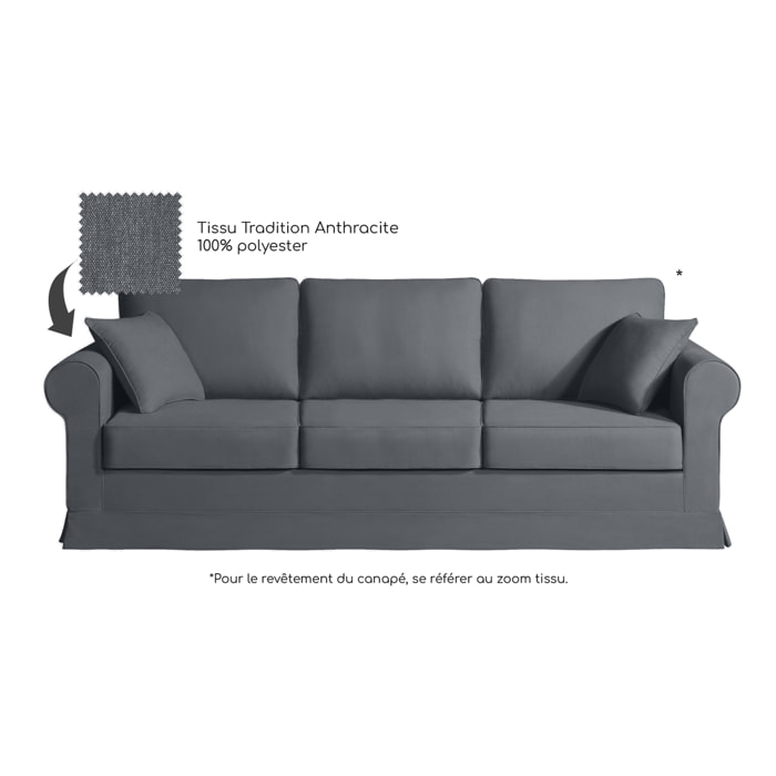 Canapé 5 pl COLME 230 cm fixe tissu Tradition Anthracite - 100% déhoussable - Fabriqué en France