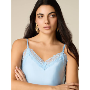 Oltre - Top lingerie in raso e pizzo - Azzurro