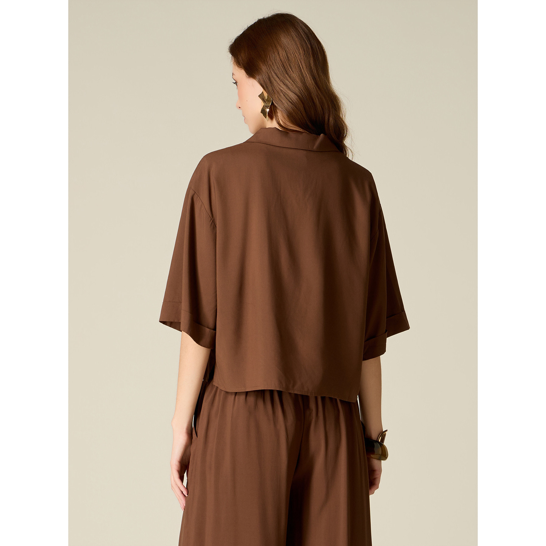 Oltre - Camicia cropped in viscosa - Marrone