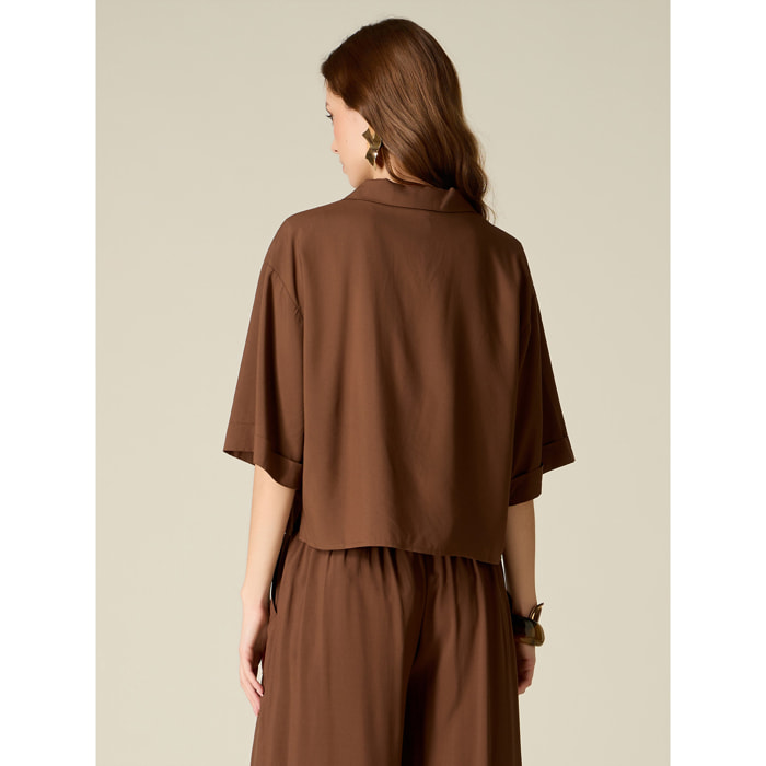 Oltre - Camicia cropped in viscosa - Marrone