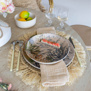 Lot de 6 assiettes creuses motif aquatique en grès 20,5cm CORFOU