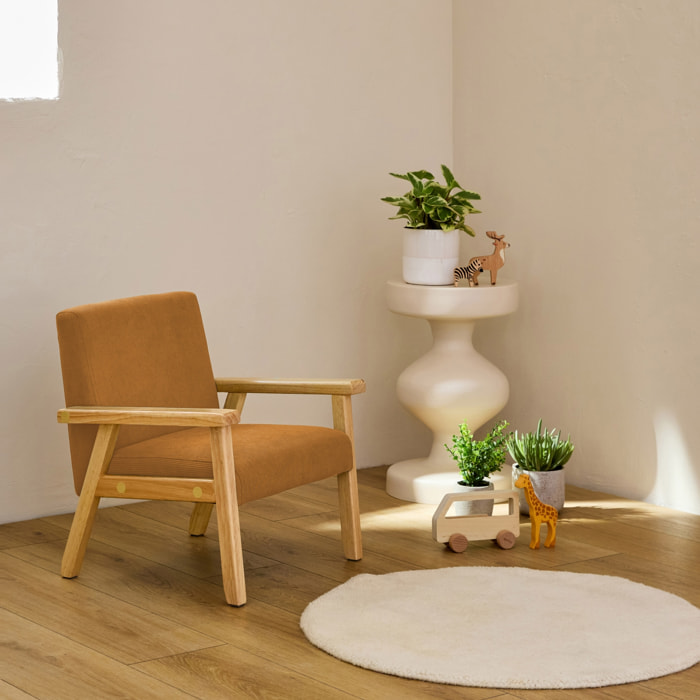 Fauteuil scandinave enfant velours côtelé et bois d'hévéa ISAK KID