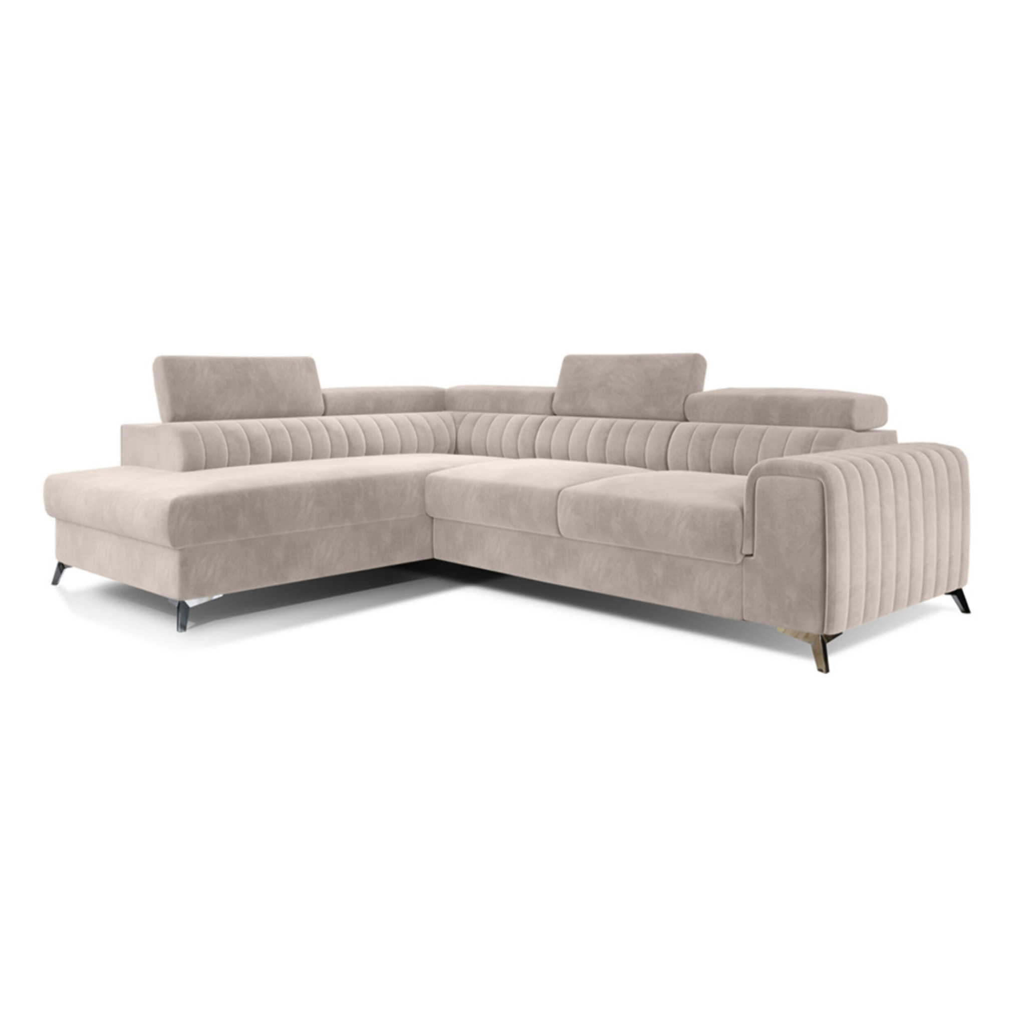 Talisay - canapé d'angle gauche - 5 places - convertible avec coffre - en velours - Beige