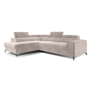 Talisay - canapé d'angle gauche - 5 places - convertible avec coffre - en velours - Beige