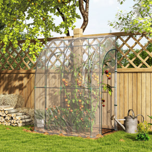 Serre de jardin adossée serre adossée dim. 1,43L x 1,18l x 2,12H m 2 portes zippées enroulables acier PVC transparent