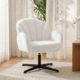 Sillón de Salón Giratorio, Butaca de Salón Tapizada en Terciopelo con Respaldo en Forma de Concha, Cojín con Resortes, Base Cruzada, Sillón de Relax para Dormitorio, Oficina, Estudio, Crema