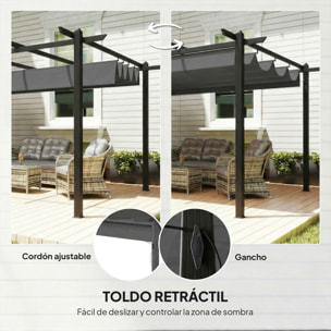 Pérgola de Jardín 4x3 m con Techo Retráctil, Cenador de Jardín con Estructura de Aluminio, UPF30+, Orificios de Drenaje, Pabellón para Exterior, Patio, Terraza, Gris