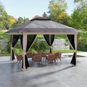 Carpa Plegable Pop-up 4x4x2,8 m Cenador de Jardín con Paredes Altura Ajustable Anti-UV Impermeable Doble Techo Mosquiteras y Bolsa de Ruedas Gazebo para Exterior Fiestas Camping Gris Claro