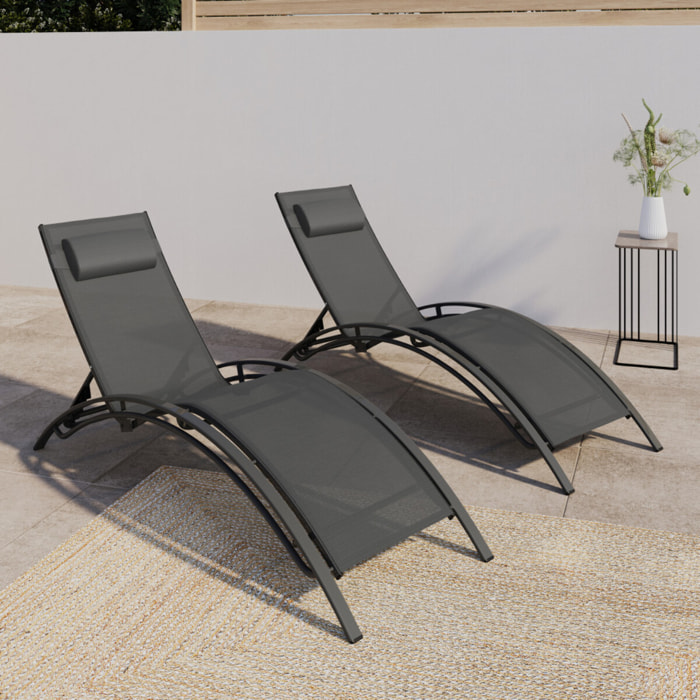 Transats inclinables Havana 4 positions gris - lot de 2