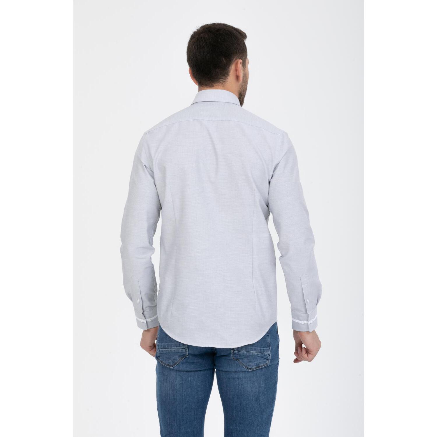 Camicia Uomo 1 Bottoni Button Down Slim Armaturato Fantasia Grigio Scuro/Bianco