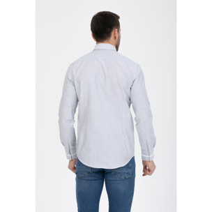 Camicia Uomo 1 Bottoni Button Down Slim Armaturato Fantasia Grigio Scuro/Bianco