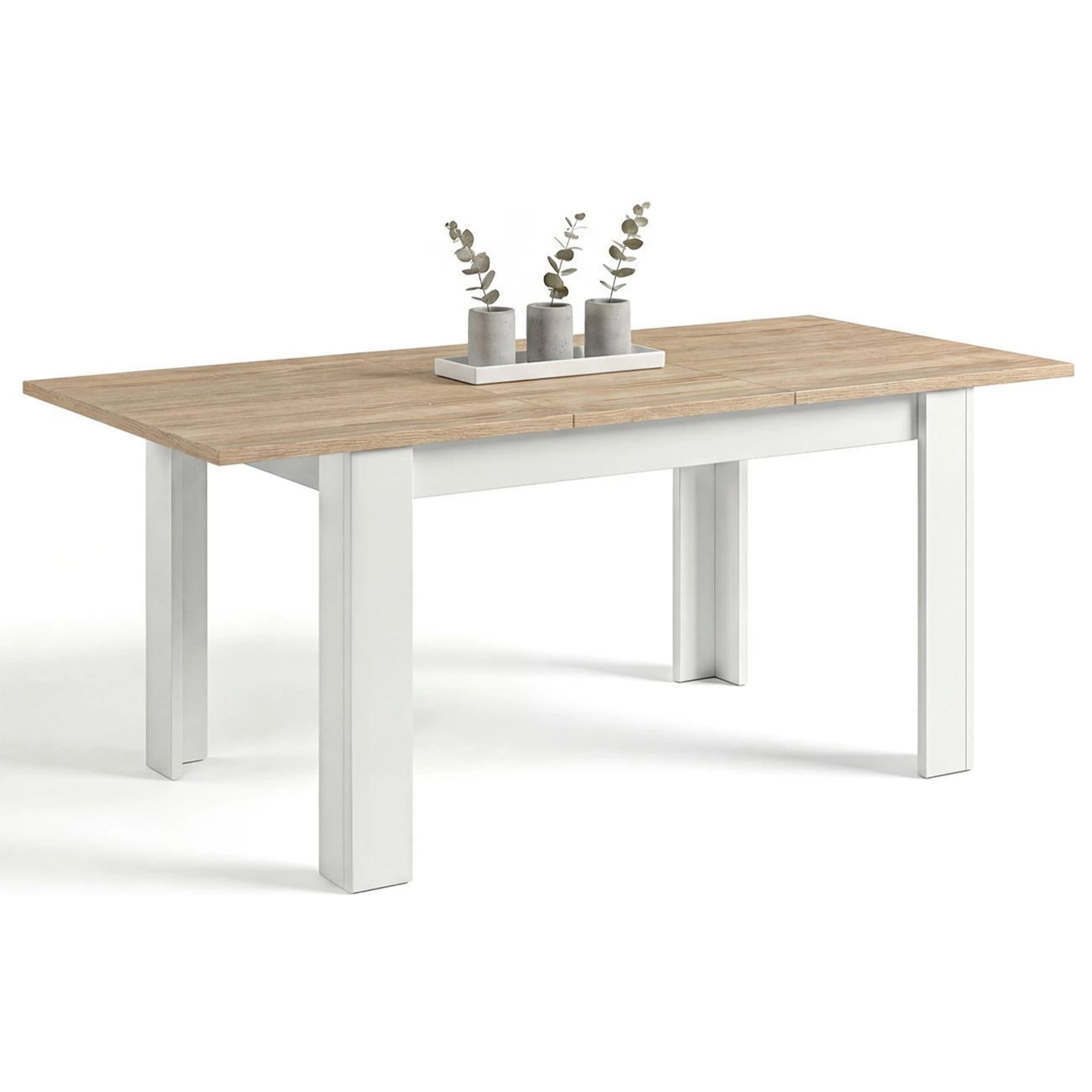 Mesa de comedor extensible en blanco artik y roble canadian 140-190x90 cm Sira Blanco Artik (Blanco Mate) - Roble Canadian
