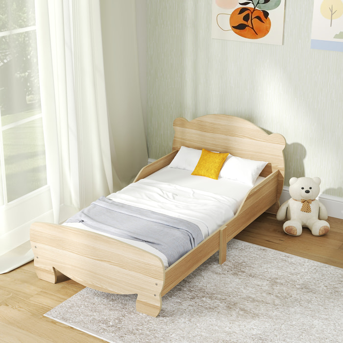 Lit pour enfant 3-6 ans design ourson - sommier à lattes inclus - barrières de sécurité - effet bois naturel