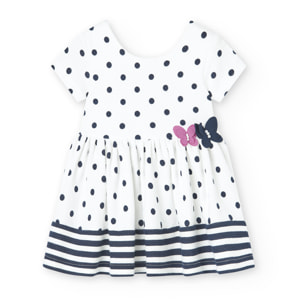 Vestido niña, relieve, estampado de topos, azul marino