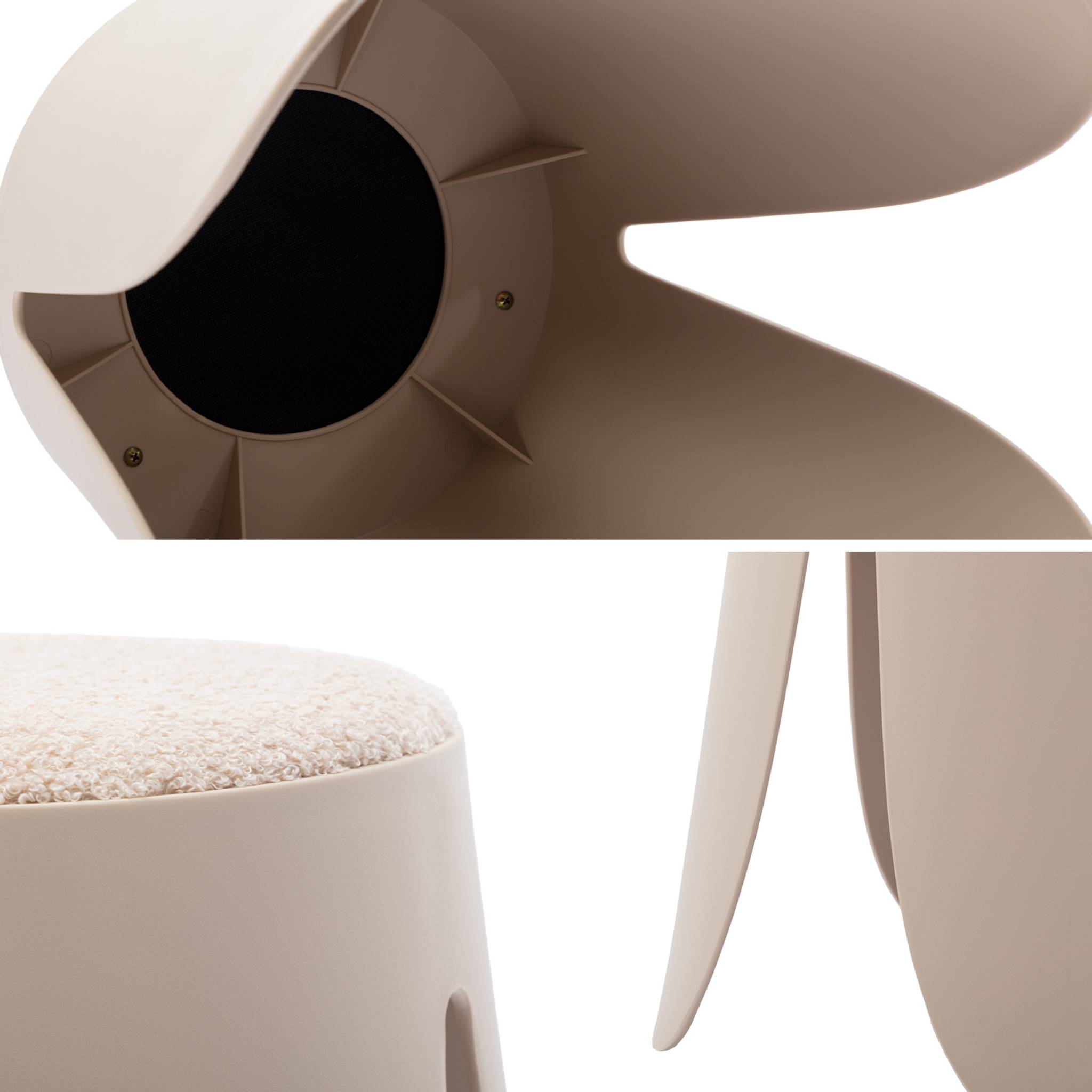 Set de 4 tabourets empilables. beige. bouclette texturée. NIKI. Ø30 / 44 x H46cm