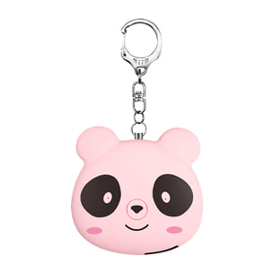 Allarme SOS personale con design panda e suono di 130dB. Batteria ricaricabile e attivazione rapida tirando l'anello.
