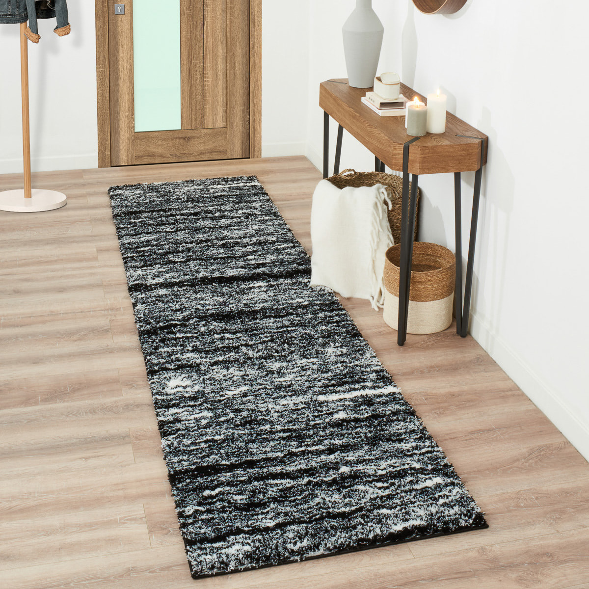 Oslo - tapis moderne abstrait à poils longs noir